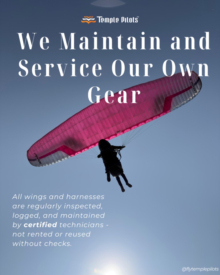 Paragliding equipment is maintained regularly