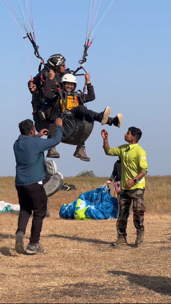 Safe Paraglider landing in Kamshet